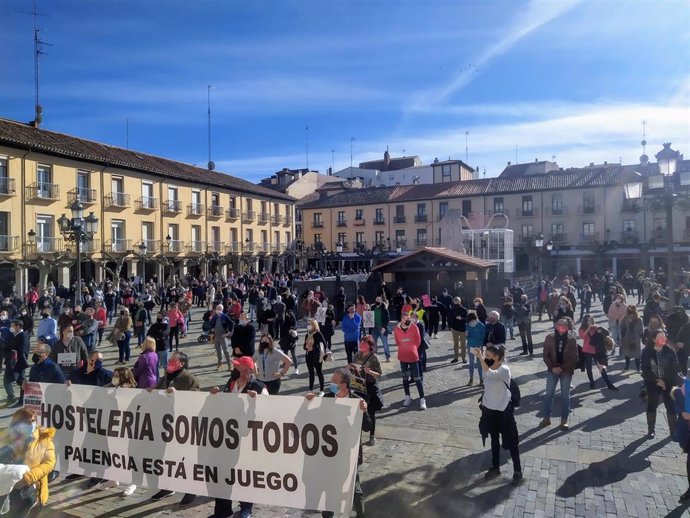 Autónomos, durante la manifestación de hoy en Palencia.