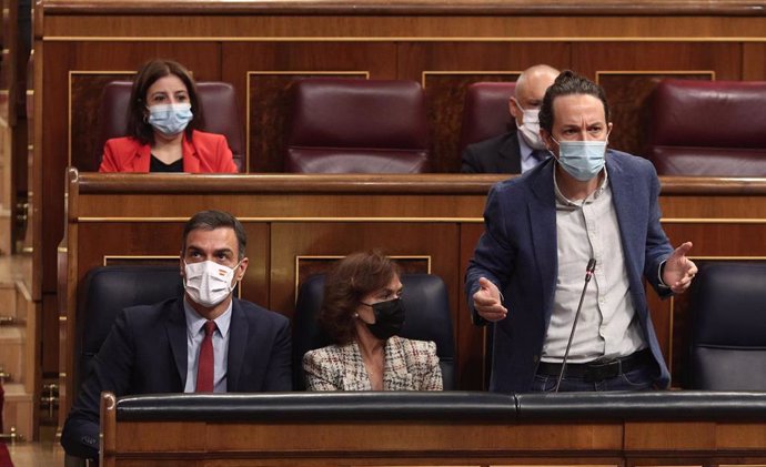 El vicepresidente segundo del Gobierno, Pablo Iglesias, interviene durante una sesión de control al Gobierno en el Congreso de los Diputados, en Madrid, (España), a 28 de octubre de 2020. 