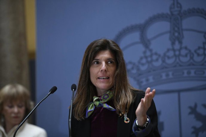 La nueva secretaria de Estado de Cooperación Internacional, Ángeles Moreno Bau, durante su intervención en la toma de posesión de los secretarios de Estado de Asuntos Exteriores, para la Unión Europea, Cooperación Internacional y de la España Global, en