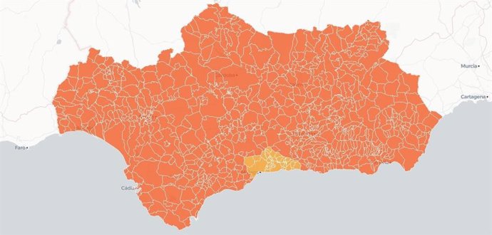 Mapa de niveles de alerta vigentes en los municipios de Andalucía por Covid-19