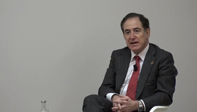 El presidente de Mapfre, Antonio Huertas, durante su intervención en el I Foro del Observatorio Mapfre de Finanzas Sostenibles.