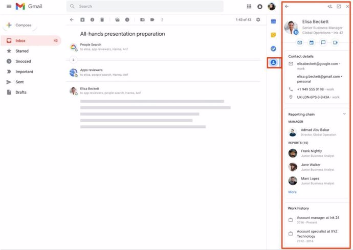 Panel lateral de contactos en Gmail