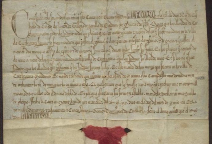 Imagen de una carta de Alfonso X a la ciudad de Cartagena
