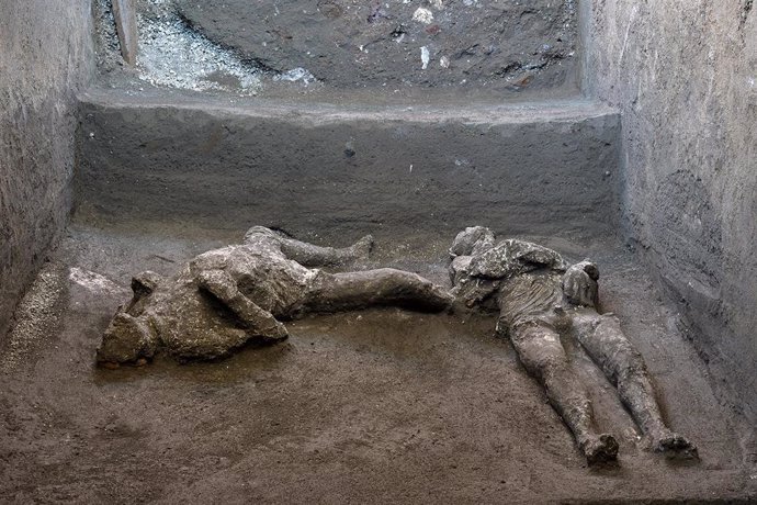 Vista general de dos hombres que murieron en la erupción del Vesubio en el 79 a.C., a 19 de noviembre de 2020.
