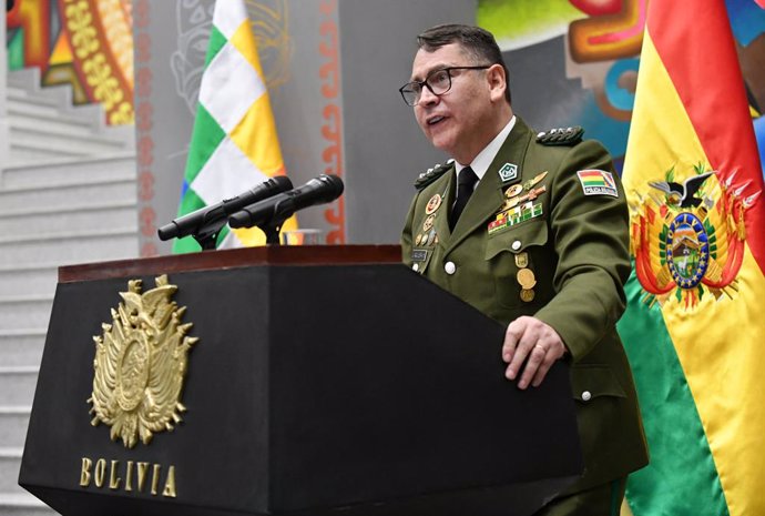 16 November 2020, Bolivia, La Paz: General Jhonny Aguilera makes a speech after being appointed as interim chief of police of the country by the new Bolivian head of state, Luis Arce Catacora. Photo: ---/ABI/dpa