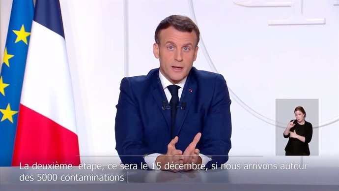 El presidente de Francia, Emmanuel Macron, durante su comparecencia este martes 24 de noviembre de 2020.