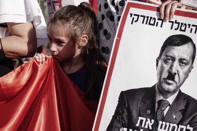 Manifestación de la comunidad armenia de Israel contra el presidente de Turquía, Recep Tayyip Erdogan.