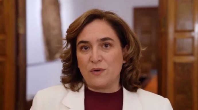 La alcaldesa de Barcelona, Ada Colau, durante su intervención telemática en el acto del 20 aniversario del 22@.