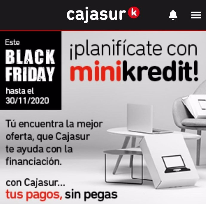 Promoción del 'minikredit' del Black Friday de Cajasur en su app.