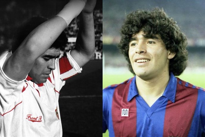 Diego Armando Maradona en su etapa como jugador del Sevilla FC y del FC Barcelona