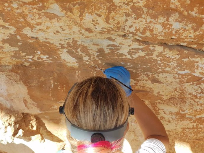 Trabajan en estabilizar las pinturas rupestres de la Cova del Manano de Xaló (Alicante)