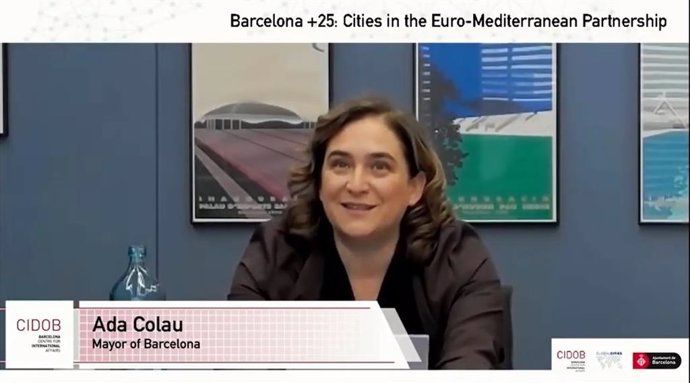 La alcaldesa de Barcelona, Ada Colau, interviene en el seminario 'Barcelona +25: Cities in the Euro-Mediterranean Partnership' organizado por el Barcelona Centre for Internactional Affairs (CIDOB).