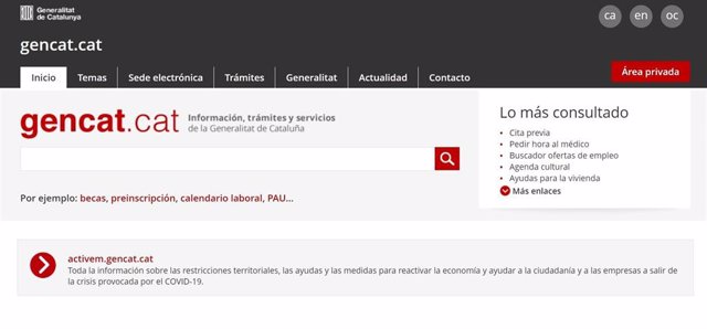 Web de la Generalitat de Catalunya.
