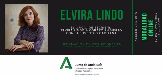 Cartel de la charla de Elvira Lindo organizada por el IAJ