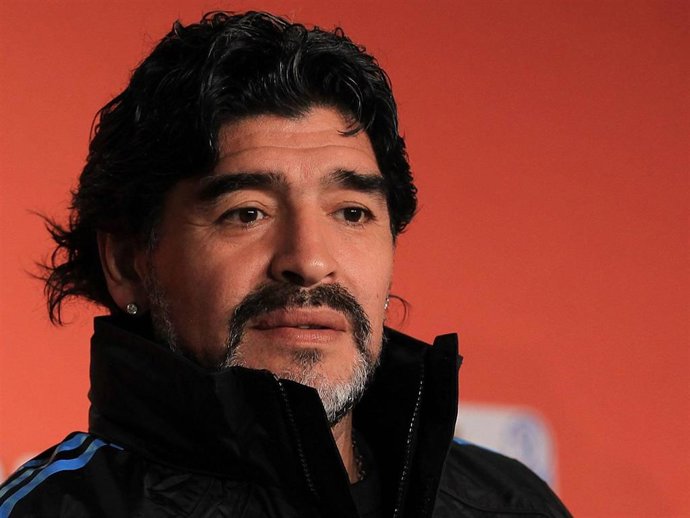 Argentina's head coach Diego Maradona speaks to the media during a press conference at Green Point Arena on July 2, 2010 in Cape Town, South Africa.