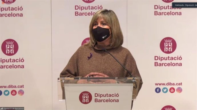 La presidenta de la Diputación de Barcelona, Núria Marín, en la rueda de prensa de presentación del Presupuesto para 2021.