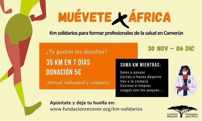 Cartel de la iniciativa 'Muévete x África' de la Fundación Recover para recaudar fondos y formar a sanitarios en Camerún