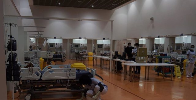 Nuevas camas de UCI habilitadas en el gimnasio del Hospital Universitario Central de Asturias (HUCA) para pacientes con coronavirus, COVID-19.