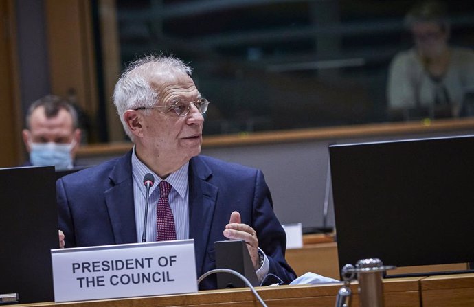 HANDOUT - 19 November 2020, Belgium, Brussels: EU High Representative of the European Union for Foreign Affairs and Security Policy Josep Borrell chairs an EU Foreign Ministers' video conference meeting. Photo: Mario Salerno/European Council/dpa - ATTEN