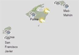 Mapa meteorológico de la previsión para este sábado 28 de noviembre en Baleares.