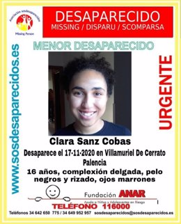 Cartel de la desaparición de una menor en Villamuriel (Palencia).