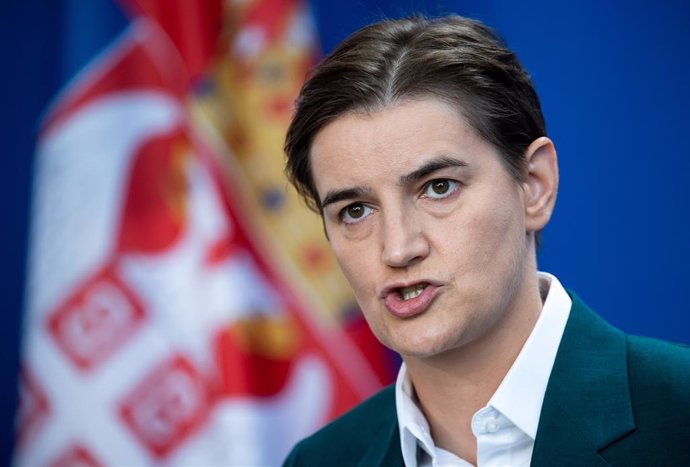 FILED - 18 September 2019, Berlin: Ana Brnabic, Prime Minister of Serbia, speaks during a press conference with German Chancellor Merkel (not pictured). Ana Brnabic will serve as Serbian prime minister for another term, President Aleksandar Vucic said o
