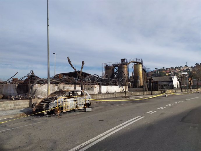 La planta Derpin de l'empresa Ditecsa després de l'incendi de l'11 de desembre del 2019 en un polígon de Montorns del Valls.