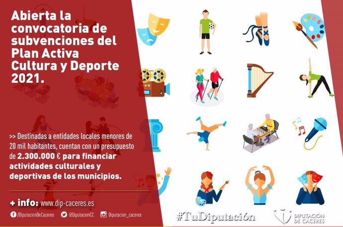 Abierta la convocatoria de la Diputación de Cáceres para solicitar subvenciones para actividades culturales y deportivas