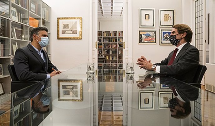 El expresidente del Gobierno José María Aznar se reúne con el líder de Voluntad Popular, Leopoldo López, pocos días antes de las eleccionses en Venezuela. En Madrid, a 30 de noviembre de 2020.