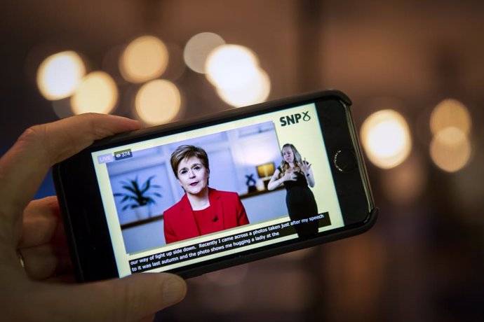 30 November 2020, Scotland, Edinburgh: The keynote speech by First Minister and SNP party leader Nicola Sturgeon is streamed online during the virtual SNP annual conference. Photo: Jane Barlow/PA Wire/dpa
