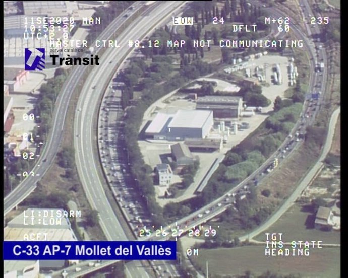 El tráfico de salida en la C-33 y la AP-7 en Mollet del Valls (Barcelona).