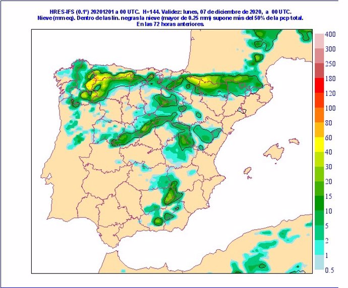 Mapa facilitado por la Aemet sobre la previsión meteorológica en CyL a partir del viernes