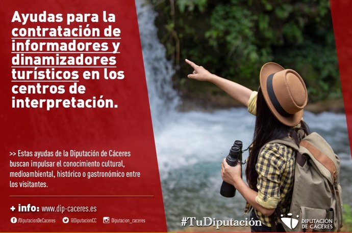 Cartel sobre las ayudas para contratar personal en los centros de interpretación de la provincia de Cáceres
