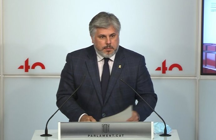 El portaveu de JxCat al Parlament, Albert Batet, en una roda de premsa. Barcelona, dimarts 20 d'octubre del 2020.