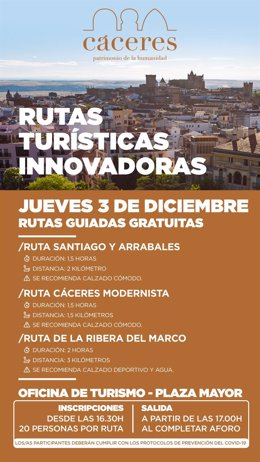 Cartel de las rutas guiadas que organiza la Concejalía de Turismo de Cáceres