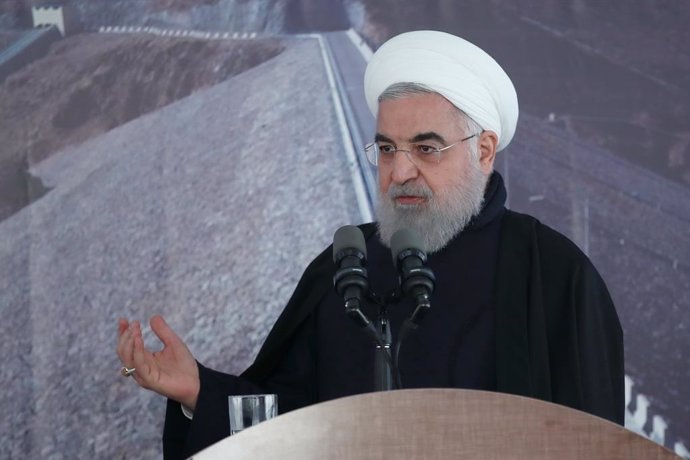 FILED - 01 January 2020, Iran, Ardabil Province: Iranian President Hassan Rouhani speaks during the opening ceremony of water projects in the province during his visit. "The Islamic Republic of Iran deeply regrets this disastrous mistake," President Has