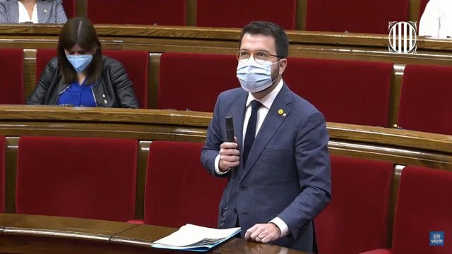 El vicepresident de la Generalitat, Pere Aragonès, en el ple del Parlament.