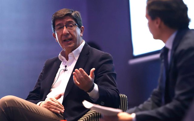 El vicepresident de la Junta i líder de Cs a Andalusia, Juan Marín,  en els esmorzars informatius d'Europa Press Andalusia amb el patrocini de Fundación Unicaja, Atlantic Copper i Laboratorios Vir. 