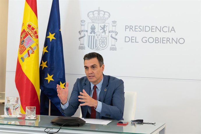El presidente del Gobierno, Pedro Sánchez, participa por videoconferencia en el Foro de Política Exterior de la Fundación Krber, en Madrid (España), a 24 de noviembre de 2020.