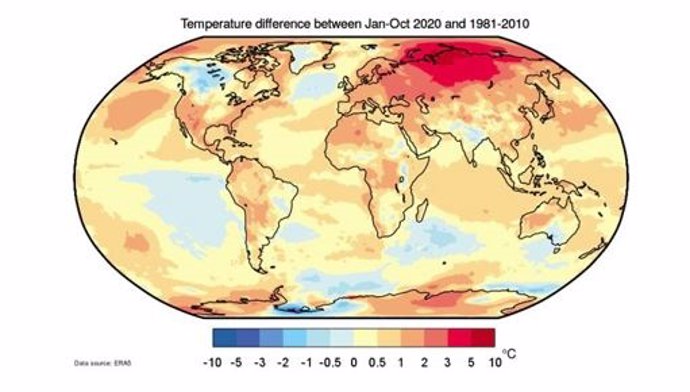 Anomalía de temperaturas de enero a octubre