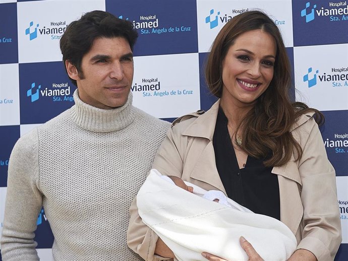 Eva Gonzalez and Cayetano Rivera present their new born child on March 7, 2018 in Seville, Spain.