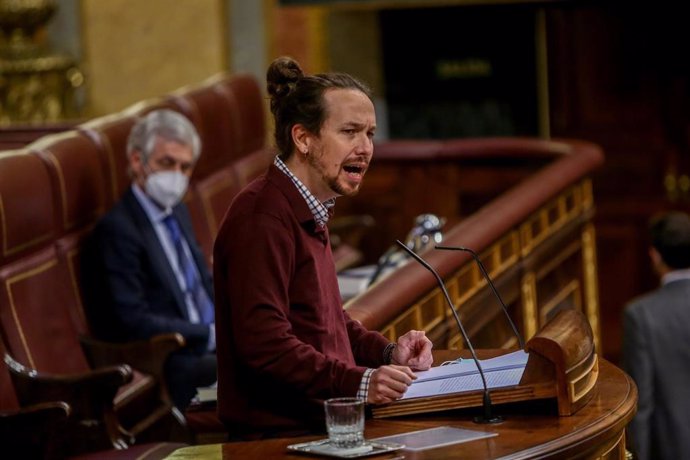 El vicepresidente segundo y líder de Unidas Podemos, Pablo Iglesias, interviene en una sesión plenaria en el Congreso de los Diputados, en Madrid (España), a 2 de diciembre de 2020. El Pleno afronta desde el lunes 30 de noviembre la fase final del debat