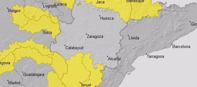 Aviso amarillo por nevadas, temperaturas mínimas y vientos en varias zonas de Aragón.
