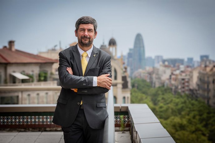 El president de la Cambra de Barcelona, Joan Canadell, després d'una entrevista per Europa Press. Barcelona, Catalunya (Espanya), 17 de juliol del 2020.