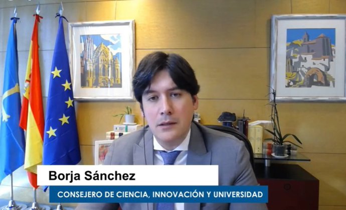 El consejero de Ciencia, Innovación y Universidad, Borja Sánchez, en una videoconferencia.