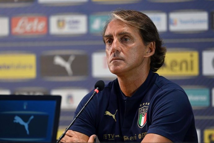 30 August 2020, Italy, Florence: Italy coach Roberto Mancini attends a press conference to present his squad for the UEFANations League Group Amatches. Photo: Jennifer Lorenzini/Lapresse via ZUMA Press/dpa