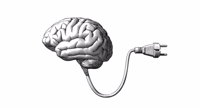 Ilustración del cerebro enganchado a un enchufe.