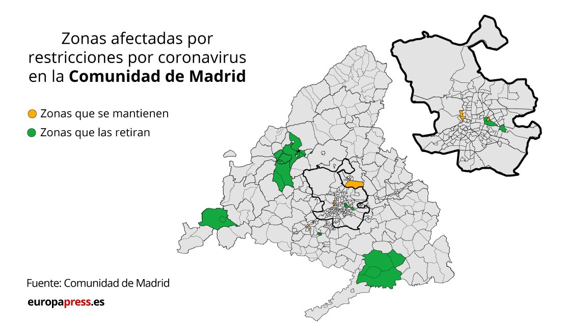 Zonas afectadas por restricciones en la Comunidad de Madrid a 4 de diciembre