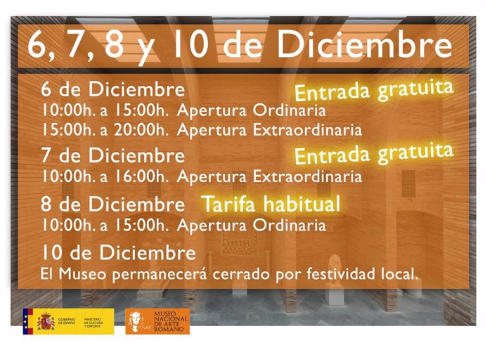 Horarios de apertura del Museo Nacional de Arte Romano de Mérida durante el puente de diciembre