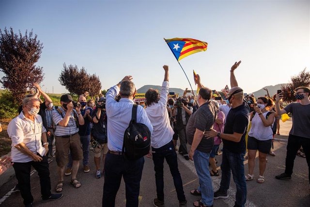 (E-D) L'exconseller Joaquim Forn; el president d'Òmnium, Jordi Cuixart; el líder d'ERC, Oriol Junqueras, i l'exconseller Raül Romeva.